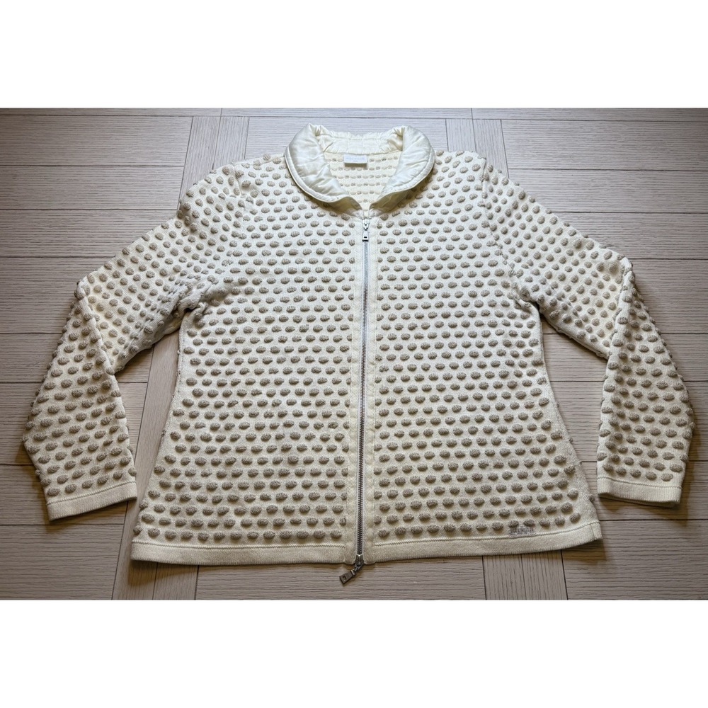 Blue Willi's zip cardigan sweater cream beige polka‎ dot linen blend womens XXL